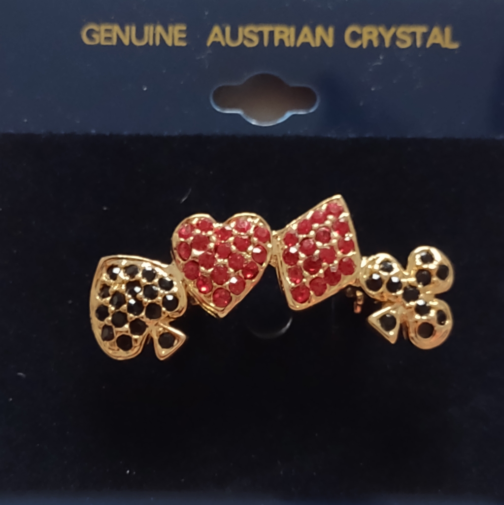 Genuine Austrian Crystal Four Lucky Charms Handcrafted Red Ruby Black Goldtone